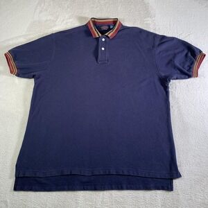 Vintage‎ Kenneth Gordon Polo Shirt Mens Large Blue Stripe Collar Cotton Knit